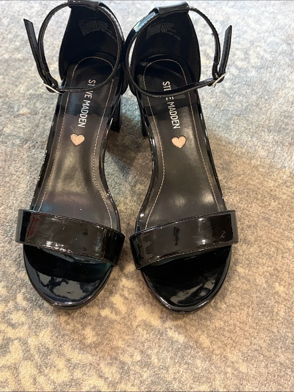 Steve Madden Black Patent Ankle-Strap Block Heels kids shoes